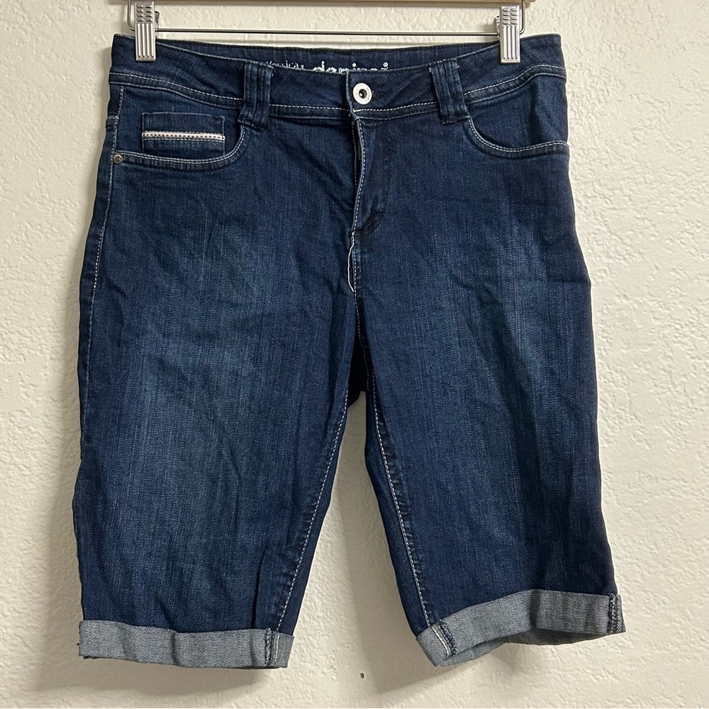 Denim & Co Women’s Dark Wash Denim Bermuda Shorts | Size 10 | Stretch Cuffed Hem